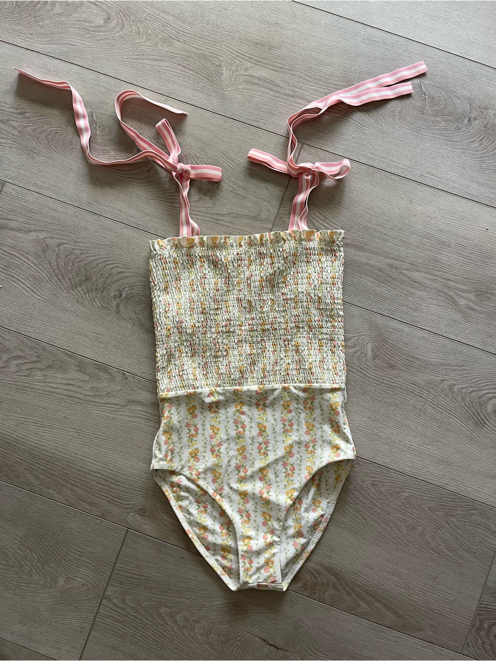 Minnow women's linear citrus smocked one piece, size Small, EUC